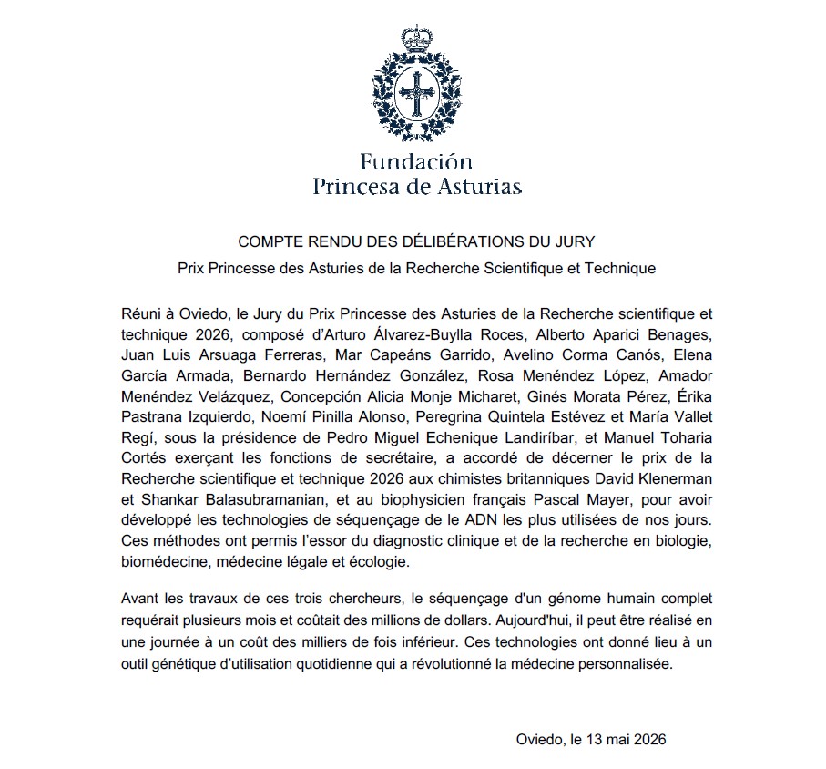 Prix Princesse des Asturies de la recherche scientifique et technique : Pascal Mayer, David Klenerman et Shankar Balasubramanian - 1
